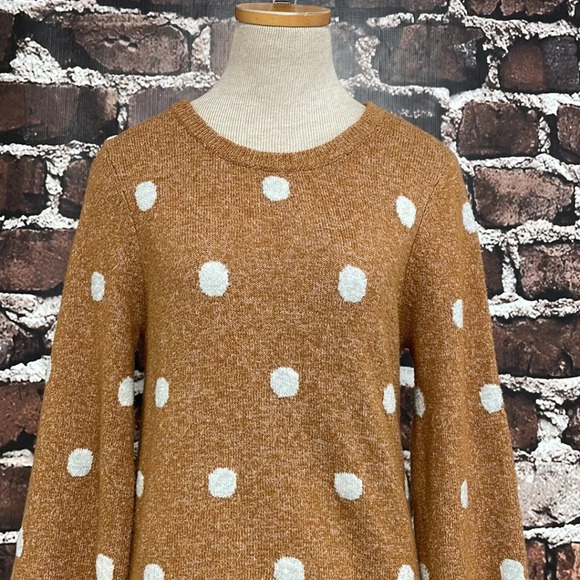Lucky Brand Sweater Pullover Polka Dot Balloon Sleeves Brown White Size Small S - Picture 7 of 13